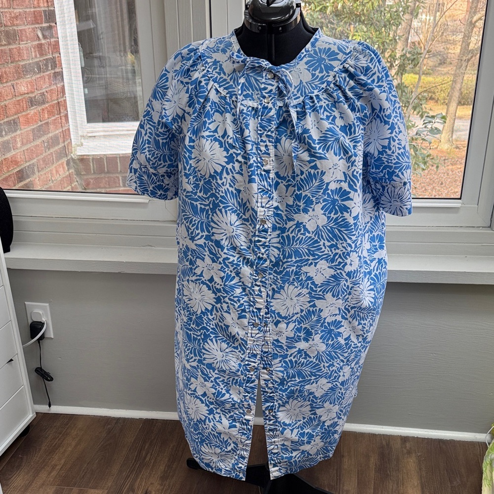Floral Blue and White Women's Pajama Dress